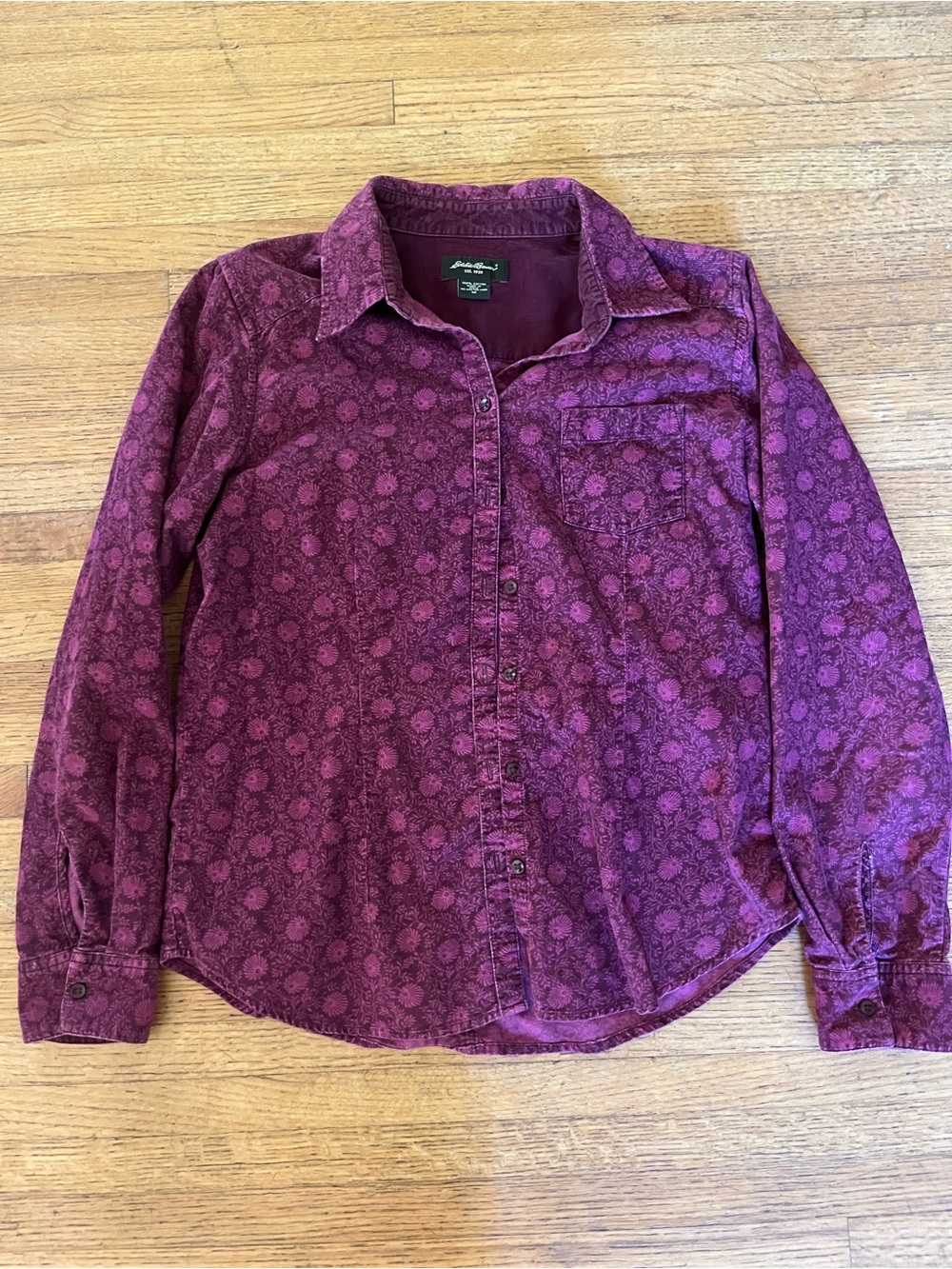 Eddie Bauer Pink Corduroy Button Shirt Oversized Granola Girl Cottagecore size M